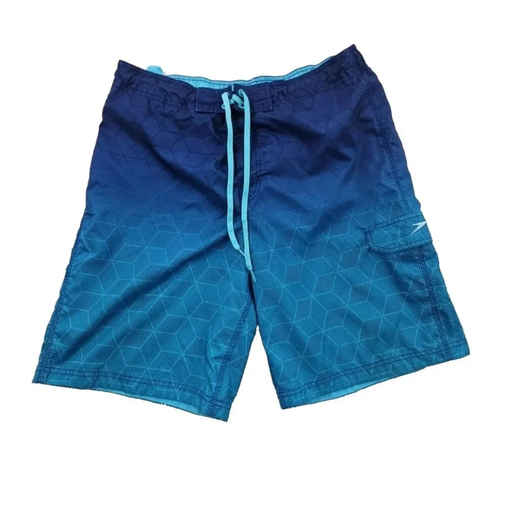 Speedo Lined Board Shorts Men's XL Blue Ombre‎ 1 Pocket Drawstring 10